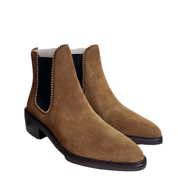 Coach Womens Brown Suede Almond Toe Slip On Stud Booties Ankle Boots Size 10B 6B - Picture 4 of 9